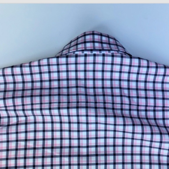 Stenstroms slimline  grey & pink checkered 2 fold cotton dress shirt Sz 16.5/42 - Picture 8 of 11